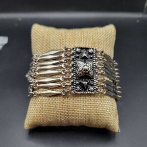 Vintage Taxco Mexico Sterling Silver Wide Multi-Row Panel Link Bracelet